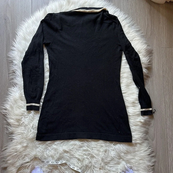 Trina Turk Cardigan Cashmere Silk Wool Black/cream Striped Pockets Sweater Sz M - Picture 7 of 9